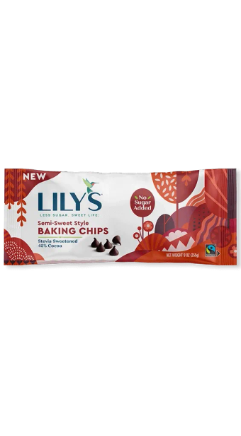Lily's Sweets, SEMI-SWEET STYLE 45% COCOA BAKING CHIPS, SEMI-SWEET STYLE, barcode: 0810003460370, has 0 potentially harmful, 2 questionable, and
    0 added sugar ingredients.