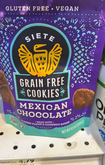Siete, Siete Mexican Chocolate Grain Free Cookies 4.5 oz, barcode: 0851769007980, has 0 potentially harmful, 0 questionable, and
    1 added sugar ingredients.