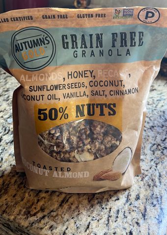 Autumn's Gold, Autumn's Gold Grain Free Toasted Coconut Almond Granola, 20 oz, barcode: 0016000469655, has 0 potentially harmful, 0 questionable, and
    1 added sugar ingredients.