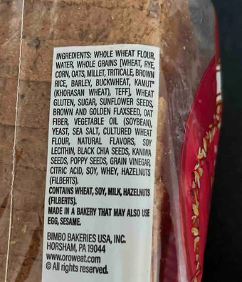 Bimbo Bakeries Usa, Inc., 12 GRAIN BREAD, 12 GRAIN, barcode: 0073130000264, has 2 potentially harmful, 4 questionable, and
    1 added sugar ingredients.
