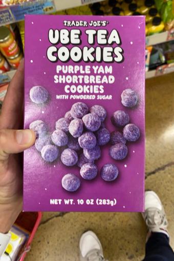Trader Joe's, UBE Tea Cookies Purple Yam Shortbread Cookies with Powdered Sugar , barcode: 0000000710404, has 1 potentially harmful, 3 questionable, and
    2 added sugar ingredients.