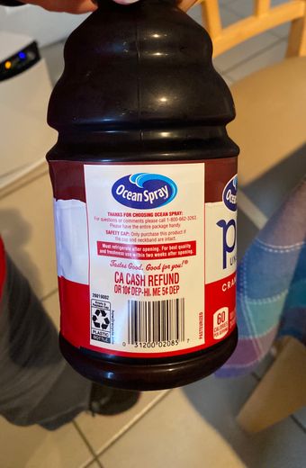 Ocean Spray Cranberries, Inc., 100% PURE UNSWEETENED CRANBERRY JUICE FROM CONCENTRATE, CRANBERRY, barcode: 0031200020857, has 0 potentially harmful, 0 questionable, and
    0 added sugar ingredients.