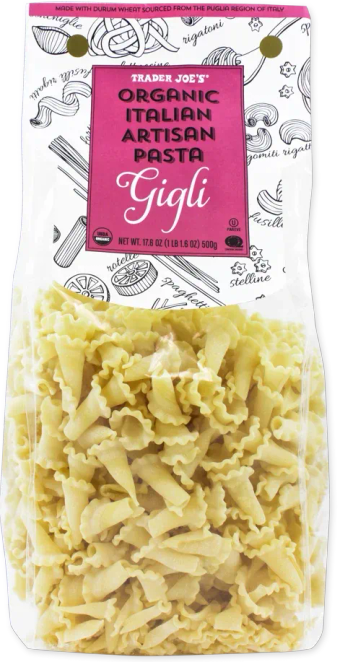 Trader Joe's, Organic Italian Artisan Gigli Pasta, barcode: 0000000609425, has 0 potentially harmful, 0 questionable, and
    0 added sugar ingredients.