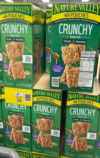 Nature Valley, Nature Valley Crunchy Granola Bars, Oats 'n Honey, 73 oz, 98 ct, barcode: 0016000487598, has 1 potentially harmful, 3 questionable, and
    3 added sugar ingredients.