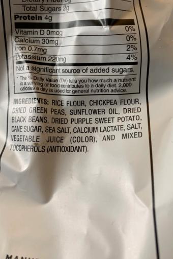 Frito-lay Company, CHICKPEA VEGGIE CRISPS RICE, CHICKPEAS, PEAS, BLACK BEANS VEGGIE AND RICE CRISPS, CHICKPEA VEGGIE CRISPS, barcode: 0028400173315, has 0 potentially harmful, 1 questionable, and
    1 added sugar ingredients.