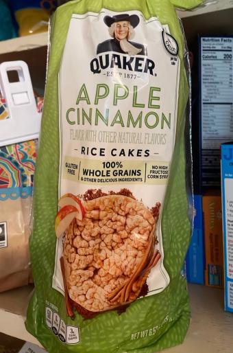 The Quaker Oats Company, APPLE CINNAMON FLAVOR RICE CAKES, APPLE CINNAMON, barcode: 0030000169001, has 1 potentially harmful, 2 questionable, and
2 added sugar ingredients.