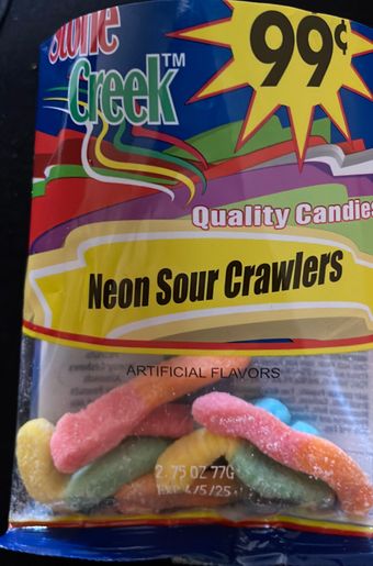 Stone Creek Foods Of South Carolina, Llc, NEON SOUR CRAWLERS CANDIES, barcode: 0891164002487, has 6 potentially harmful, 4 questionable, and
    2 added sugar ingredients.
