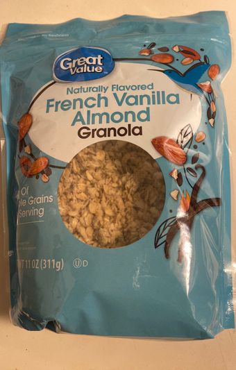 Great Value, Great Value French Vanilla Almond Granola 11 Oz, barcode: 0078742365497, has 1 potentially harmful, 1 questionable, and
2 added sugar ingredients.