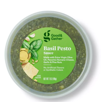 Good & Gather, Good & Gather Basil Pesto Sauce, barcode: 085239121689, has 1 potentially harmful, 1 questionable, and
    0 added sugar ingredients.