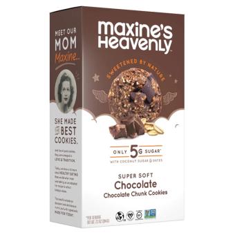 Maxine's Heavenly, Chocolate Chocolate Chunk soft-baked cookies, barcode: 0853026005036, has 0 potentially harmful, 1 questionable, and
    3 added sugar ingredients.