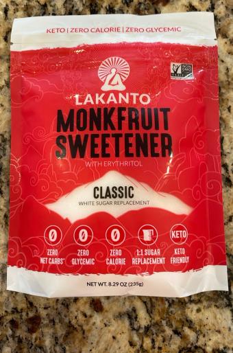 Saraya Usa, Inc., LAKANTO, CLASSIC MONKFRUIT SWEETENER WITH ERYTHRITOL, barcode: 0843076000044, has 0 potentially harmful, 1 questionable, and
    1 added sugar ingredients.