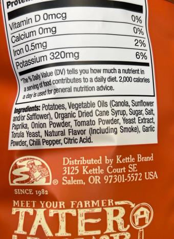 Kettle, Backyard barbeque, barcode: 0084114902009, has 3 potentially harmful, 4 questionable, and
    2 added sugar ingredients.