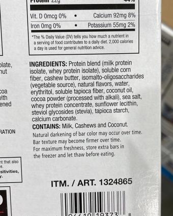 Kirkland Signature, Protein Bar, barcode: 0096619193738, has 0 potentially harmful, 3 questionable, and
    0 added sugar ingredients.