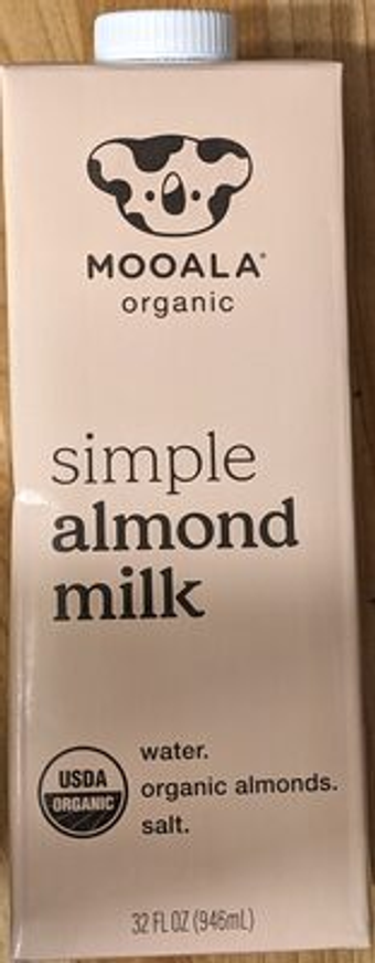 Mooala Organic, Simple Almond Milk, barcode: 0850038717162, has 0 potentially harmful, 0 questionable, and
    0 added sugar ingredients.