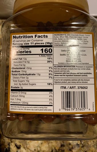Kirkland Signature, Milk Chocolate Almonds, barcode: 0096619376056, has 2 potentially harmful, 2 questionable, and
    2 added sugar ingredients.
