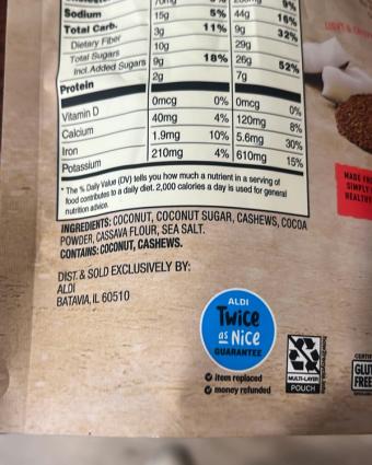 Simply Nature, Coconut Cashew Crisp, barcode: 4099100339666, has 0 potentially harmful, 1 questionable, and
    1 added sugar ingredients.