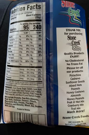 Stone Creek Foods Of South Carolina, Llc, NEON SOUR CRAWLERS CANDIES, barcode: 0891164002487, has 6 potentially harmful, 4 questionable, and
    2 added sugar ingredients.