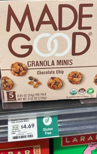 Made Good, Made Good Organic Chocolate Chip Granola Minis 5 Ea, barcode: 0687456223551, has 0 potentially harmful, 2 questionable, and
3 added sugar ingredients.
