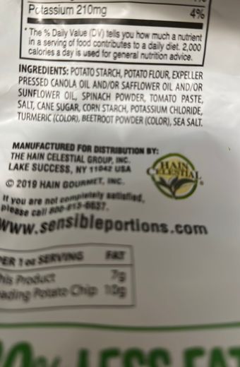 The Hain Celestial Group, Inc., SEA SALT VEGETABLE AND POTATO SNACK, SEA SALT, barcode: 0829515323356, has 1 potentially harmful, 3 questionable, and
    1 added sugar ingredients.