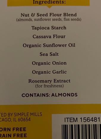 Simple Mills , Almond Flour Crackers, barcode: 0856069005957, has 0 potentially harmful, 1 questionable, and
    0 added sugar ingredients.