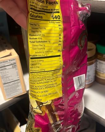 Trader Joe's, Plantain chips, barcode: 0000000972086, has 0 potentially harmful, 1 questionable, and
    0 added sugar ingredients.