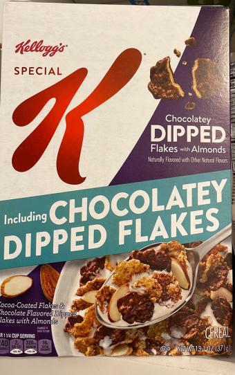 Kellogg's, Kellogg's Special K Chocolatey Dipped Flakes with Almonds Cereal 13.1 oz, barcode: 0038000251054, has 3 potentially harmful, 4 questionable, and
    3 added sugar ingredients.