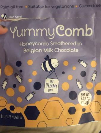 YummyComb, YummyComb Milk Chocolate Honeycomb Bite Size Nuggets 100 g, barcode: 5037448508008, has 0 potentially harmful, 0 questionable, and
2 added sugar ingredients.
