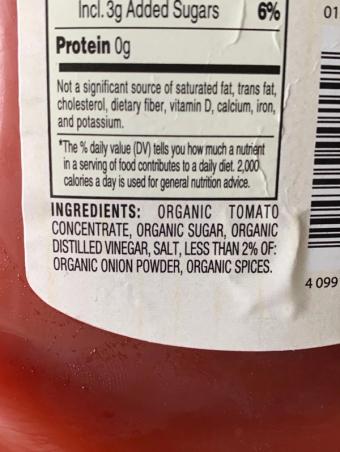 Simply Nature, Organic Tomato Ketchup, barcode: 4099100057942, has 0 potentially harmful, 0 questionable, and
    1 added sugar ingredients.