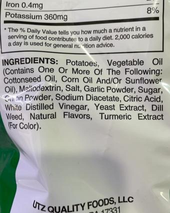 Utz, Grillo’s pickles, barcode: 0041780352064, has 4 potentially harmful, 3 questionable, and
1 added sugar ingredients.