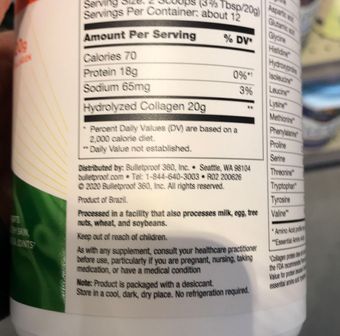 Bulletproof, Unflavored Collagen Protein, barcode: 0815709023713, has 0 potentially harmful, 0 questionable, and
    0 added sugar ingredients.
