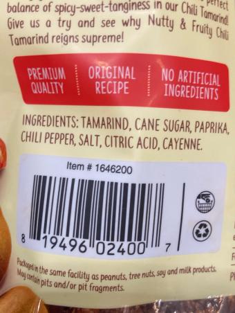 Nutty & Frutty, Nutty and fruity Chili tamarind bites, barcode: 0819496024007, has 0 potentially harmful, 1 questionable, and
    1 added sugar ingredients.
