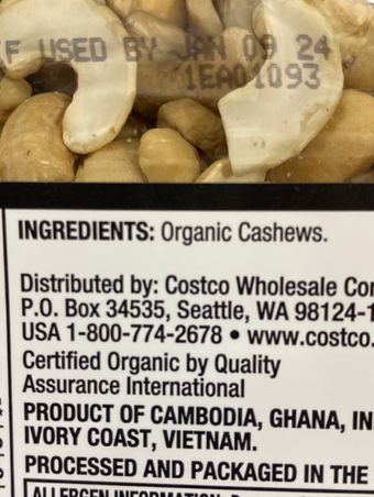 Kirkland Signature, Kirkland Signature Organic Whole Cashews, barcode: 0096619516735, has 0 potentially harmful, 0 questionable, and
    0 added sugar ingredients.