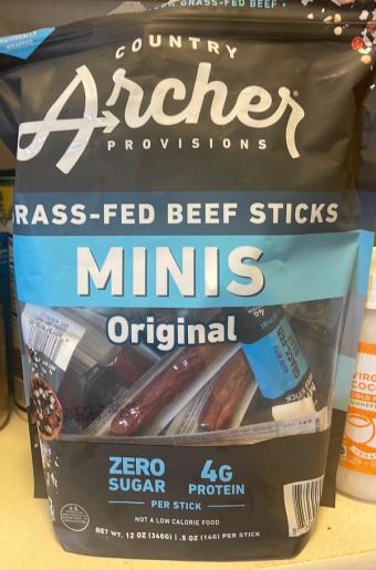Country Archer Jerky Co., Grass Fed Beef Sticks Minis Original, barcode: 0850011381540, has 0 potentially harmful, 1 questionable, and
0 added sugar ingredients.