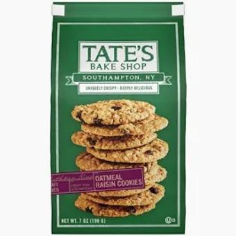 Tate's Bake Shop, Tate's Bake Shop Oatmeal Raisin Cookies 7 oz, barcode: 0810291001026, has 0 potentially harmful, 1 questionable, and
1 added sugar ingredients.