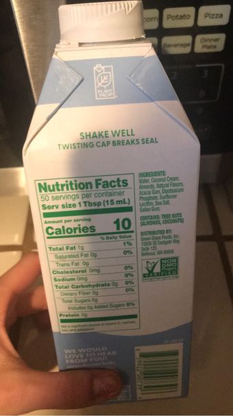 Nut Pods, Nut Pods French Vanilla Almond + Coconut Creamer 25.4 fl oz, barcode: 0859922007396, has 0 potentially harmful, 2 questionable, and
    0 added sugar ingredients.