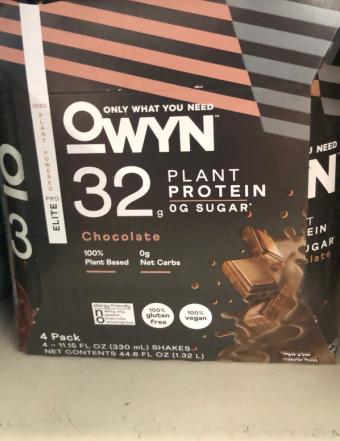 Owyn, Owyn Plant Protein Chocolate Shakes 4 Shakes 11.15 Fl Oz Bottle 4 Ea, barcode: 0856461008945, has 0 potentially harmful, 3 questionable, and
    1 added sugar ingredients.