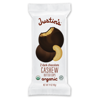 Justin's, ORGANIC CASHEW BUTTER CUPS, barcode: 0840379101423, has 0 potentially harmful, 1 questionable, and
    2 added sugar ingredients.