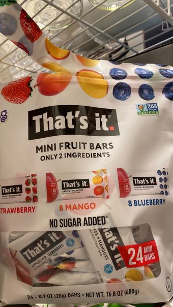 That's It., Mini Fruit Bars Variety, Strawberry, Mango & Blueberry, barcode: 0850000547568, has 0 potentially harmful, 0 questionable, and
    0 added sugar ingredients.