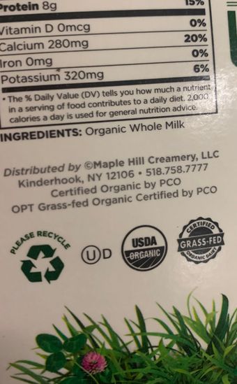 Maple Hill Creamery, BUTTERCUP WHOLE MILK, BUTTERCUP, barcode: 0855088005467, has 0 potentially harmful, 0 questionable, and
    0 added sugar ingredients.