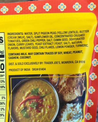 Trader Joe's, Trader Joe's Yellow Tadka Dal, barcode: 0000000614047, has 0 potentially harmful, 2 questionable, and
    0 added sugar ingredients.