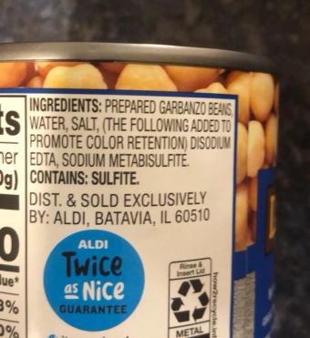 Aldi, Garbanzo beans, barcode: 4099100060393, has 0 potentially harmful, 2 questionable, and
    0 added sugar ingredients.