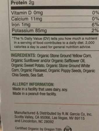 RW Garcia, Sweet potato crackers, barcode: 0036593031329, has 0 potentially harmful, 2 questionable, and
    0 added sugar ingredients.