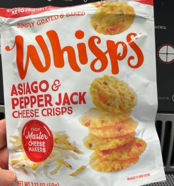 Whisps, Whisps Asiago & Pepper Jack Cheese Crisps 2.12 oz, barcode: 0088231415244, has 0 potentially harmful, 0 questionable, and
0 added sugar ingredients.