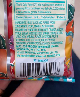 Arizona, AriZona Mixed Fruit Fruit Snacks 5 oz, barcode: 0613008751937, has 0 potentially harmful, 3 questionable, and
    3 added sugar ingredients.