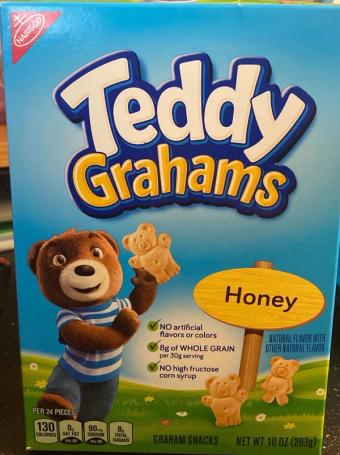 Nabisco Biscuit Company, HONEY GRAHAM SNACKS, HONEY, barcode: 0044000045586, has 2 potentially harmful, 2 questionable, and
3 added sugar ingredients.