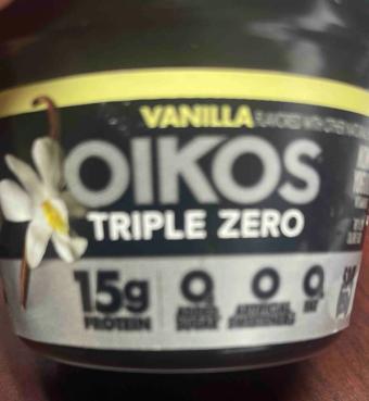Danone Us, Llc, OIKOS VANILLA TRIPLE ZERO BLENDED GREEK NONFAT YOGURT, barcode: 0036632019448, has 0 potentially harmful, 3 questionable, and
    1 added sugar ingredients.