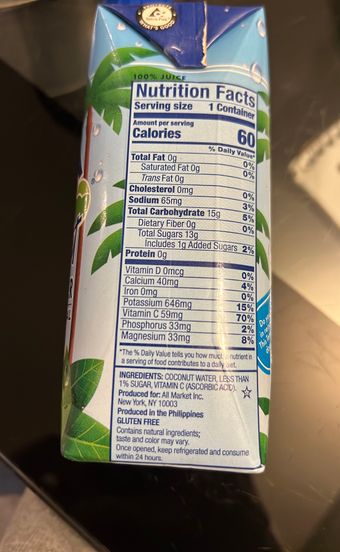 All Market Inc., VITA COCO, PURE COCONUT WATER, barcode: 0898999000022, has 0 potentially harmful, 0 questionable, and
    1 added sugar ingredients.