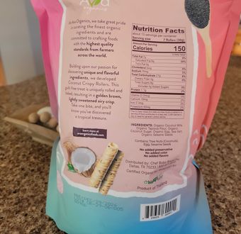 Chef Bobo Brand Inc., ORIGINAL COCONUT ORGANIC COCONUT CRISPY ROLLERS, ORIGINAL COCONUT, barcode: 0825625600011, has 0 potentially harmful, 0 questionable, and
    1 added sugar ingredients.