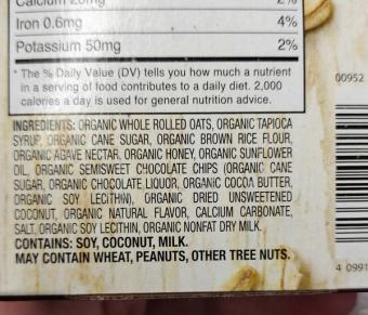 Simply Nature, Chewy chocolate bars, barcode: 4099100116618, has 0 potentially harmful, 3 questionable, and
4 added sugar ingredients.