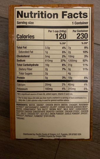 Pacific Foods, Pacific Foods Organic Chicken & Wild Rice Soup 17 oz, barcode: 0052603055260, has 0 potentially harmful, 1 questionable, and
    0 added sugar ingredients.